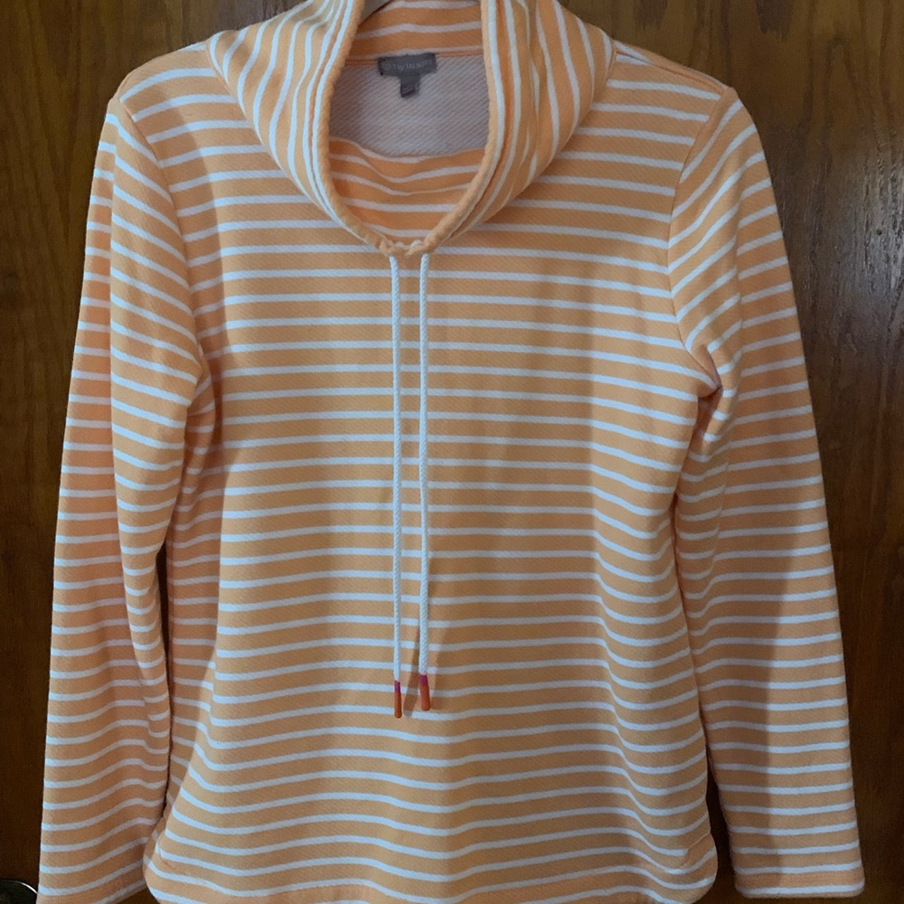 Talbots Orange and White Striped Cowl Neck Top
